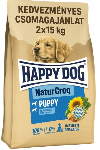 Happy Dog NaturCroq Puppy Száraz Kutyatáp 2x15kg Kedvezményes Csomag - Természetes Összetevőkkel, Bajor Gyógynövényekkel, Kiegyensúlyozott Táplálás Kölyökkutyáknak
