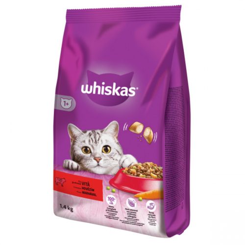 Whiskas Száraz Macskaeledel Marha Ízesítéssel Válogatott Gabonafélékkel és Gazdag Ásványi Anyagokkal 1.4kg - Teljes Értékű Táplálás Felnőtt Macskáknak