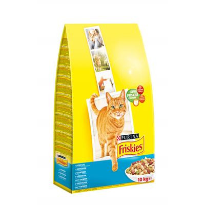 Friskies Száraz Macskaeledel Lazac és Zöldség 10kg - Teljes Értékű, Omega-3-ban Gazdag, Egészséges Bőr és Fényes Szőrzet