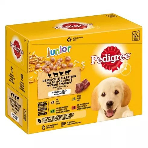 Pedigree Junior Alutasakos Nedves Kutyatáp Mix 12x100g - Teljes Értékű Eledel Kölyökkutyáknak Változatos Ízekkel
