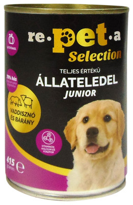 Repeta Selection Dog Junior Teljes Értékű Állateledel Kölyök Kutyák Részére Vaddisznó- és Bárány Ízesítéssel 415g - Természetes Fejlődés és Egészséges Növekedés
