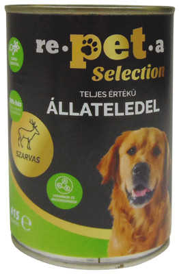 Repeta Selection Dog Teljes Értékű Állateledel Felnőtt Kutyák Részére Szarvas és Csipkebogyó Ízesítéssel 415g - Prémium Minőségű Táplálék Természetes Összetevőkkel