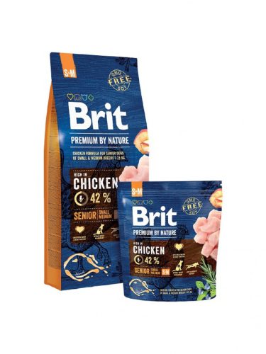 Brit Premium by Nature Senior S/M Csirke Száraz Kutyatáp 15kg - Ízületvédő Összetevőkkel és Omega Zsírsavakkal Idős Kis- és Közepes Testű Kutyáknak