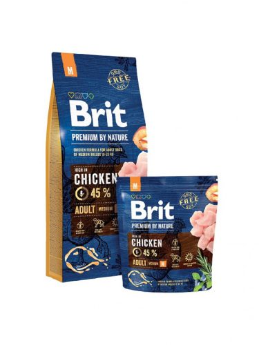 Brit Premium by Nature Adult Medium Csirke Száraz Kutyatáp 15kg - Ízületvédő Összetevőkkel, Omega Zsírsavakkal és Természetes Rostokkal