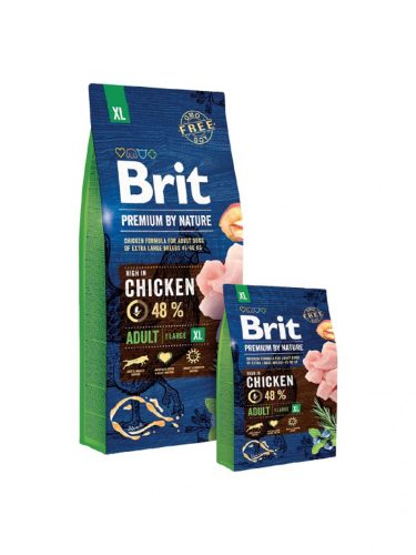 Brit Premium by Nature Adult XL Csirke Száraz Kutyatáp 15kg - Extra Nagytestű Felnőtt Kutyáknak (45–90 kg) Ízületvédő Összetevőkkel, Omega Zsírsavakkal és Természetes Rostokkal