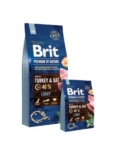 Brit Premium by Nature Light Pulyka & Zab Száraz Kutyatáp 3kg - Alacsony Zsírtartalmú, Súlykontrollt Támogató Eledel Túlsúlyos Felnőtt Kutyáknak, Omega Zsírsavakkal és Ízületvédő Összetevőkkel