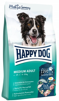Happy Dog Fit & Vital Medium Adult Száraz Kutyatáp 4kg - Gluténmentes, Változatos Fehérjeforrásokkal Közepes Testű Felnőtt Kutyáknak