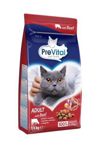 Prevital Száraz Macskaeledel Marha Ízesítéssel 1.4kg - Teljes Értékű Táplálás Felnőtt Macskáknak