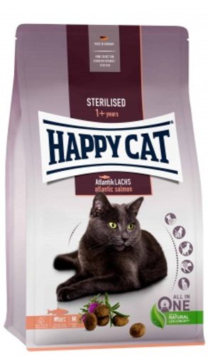 Happy Cat Sterilised Adult Atlantik-Lachs Száraz Macskaeledel Ivartalanított Felnőtt Macskáknak 10kg - Csökkentett Zsírtartalmú, Könnyen Emészthető Lazaccal