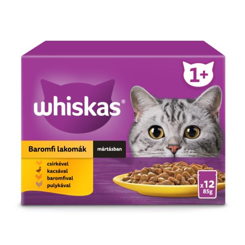 Whiskas Alutasakos 12 Pack Szárnyas Válogatás Felnőtt Macskák Részére Csirke, Kacsa, Baromfi, Pulyka 85g 12db - Ízletes és Teljes Értékű Táplálás Kedvencednek