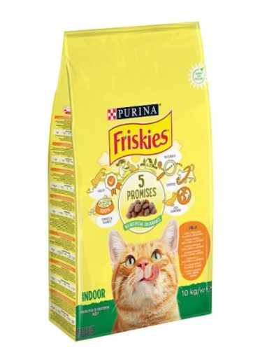Friskies Indoor Száraz Macskaeledel Csirke és Kerti Zöldségek 10kg - Teljes Értékű, Beltéri Macskáknak, Szőrlabda Elleni Hatással