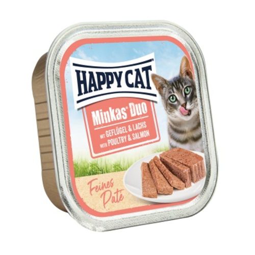 Happy Cat Minkas Duo Szárnyas & Lazac Nedves Macskaeledel Válogatós Felnőtt Macskáknak 16x100g - Gabonamentes, Két Rétegű Ínyenc Eledel Természetes Gyógynövényekkel