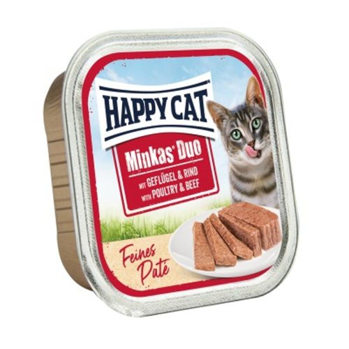 Happy Cat Minkas Duo Szárnyas & Marha Nedves Macskaeledel Válogatós Felnőtt Macskáknak 16x100g - Gabonamentes, Két Rétegű Ínyenc Eledel Természetes Gyógynövényekkel
