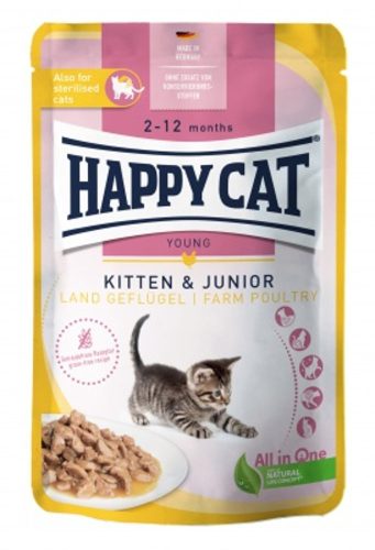 Happy Cat Meat in Sauce Kitten & Junior Baromfi Nedves Macskaeledel Kölyök és Junior Macskáknak 20x85g - Gabonamentes, Könnyen Emészthető Receptúra