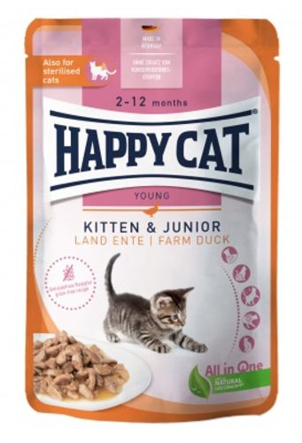 Happy Cat Pouch Szósz Kitten-Junior Kacsa Nedves Macskaeledel Kölyök és Junior Macskáknak 20x85g - Gabonamentes, Könnyen Emészthető Receptúra Harmonikus Növekedéshez