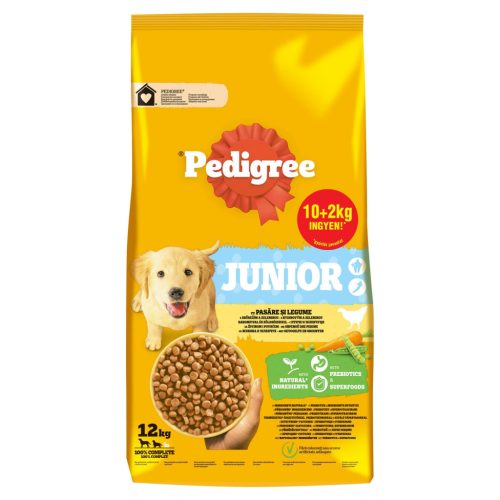 Pedigree Junior Száraz Kutyatáp Baromfival és Zöldségekkel 12kg - Teljes Értékű Eledel Közepes és Nagytestű Kölyökkutyáknak