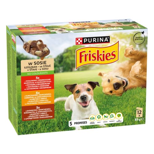 Friskies Szószos Prémium Minőségű Nedvestáp Kutyáknak 12x85g Kutyakonzerv - Zamatos és Lédús Táplálékért
