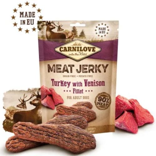 Carnilove Dog True Fresh Jerky Snack Pulyka & Szarvas Filé Jutalomfalat Kutyáknak 100g - Gabonamentes, 90% Hústartalom