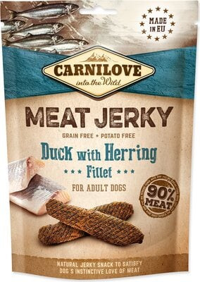 Carnilove Dog True Fresh Jerky Snack Kacsa & Hering Filé Jutalomfalat Kutyáknak 100g - Gabonamentes, 90% Hústartalom