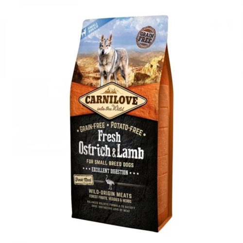 Carnilove Fresh Ostrich & Lamb Prémium Minőségű Gabona- és Burgonyamentes Száraztáp Kistestű Felnőtt Kutyáknak 6kg - Hipoallergén Összetétel az Egészséges Emésztésért és Vitalitásért