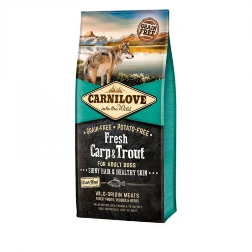 Carnilove Fresh Carp & Trout (Ponty & Pisztráng) Prémium Minőségű Gabona- és Burgonyamentes Száraztáp Felnőtt Kutyáknak 12kg - Egészséges Bőrért és Fényes Szőrzetért