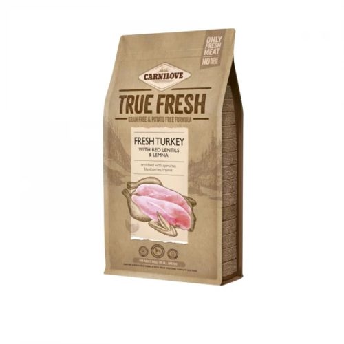 Carnilove True Fresh Pulyka Prémium Minőségű Gabona- és Burgonyamentes Száraztáp Felnőtt Kutyáknak 1.4kg - Friss Pulykahússal. Vöröslencsével és Békalencsével az Egészséges Emésztésért és Vitalitásért