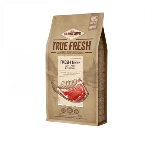 Carnilove True Fresh Marha Prémium Minőségű Gabona- és Burgonyamentes Száraztáp Felnőtt Kutyáknak 1.4kg - Friss Marhahússal. Borsóval és Sütőtökkel az Egészséges Emésztésért és Erős Csontozatért