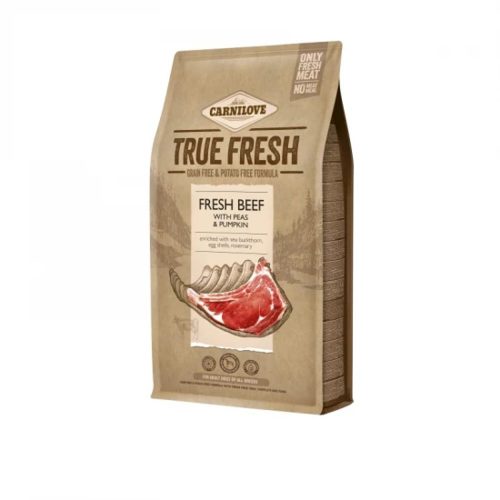 Carnilove True Fresh Marha Prémium Minőségű Gabona- és Burgonyamentes Száraztáp Felnőtt Kutyáknak 4kg - Friss Marhahússal. Borsóval és Sütőtökkel az Egészséges Emésztésért és Erős Csontozatért