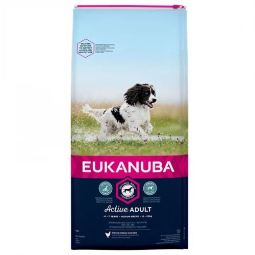Eukanuba Adult Medium Prémium Minőségű Száraztáp Közepes Testű Felnőtt Kutyáknak Csirkehússal 15kg