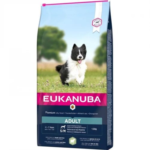 Eukanuba Adult Small & Medium Lamb & Rice Prémium Minőségű Száraztáp Kistestű és Közepes Testű Felnőtt Kutyáknak 18kg - Bárányhússal és Rizzsel az Érzékeny Emésztésért és Egészséges Bőrért