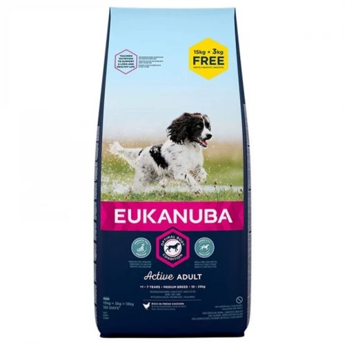 Eukanuba Adult Medium Prémium Minőségű Száraztáp Közepes Testű Felnőtt Kutyáknak Csirkehússal 18kg