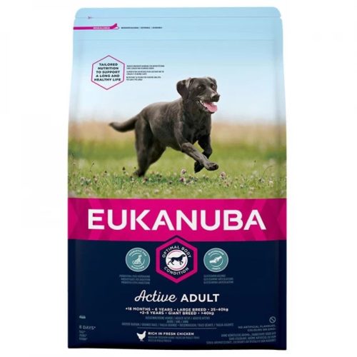 Eukanuba Adult Large Prémium Minőségű Száraztáp Nagytestű Felnőtt Kutyáknak Csirkehússal 3kg - Színezékmentes. Tartósítószermentes és Egészséges Ízületekért