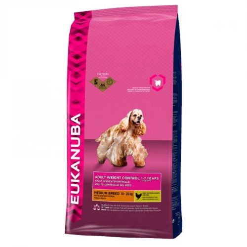 Eukanuba Fit Body Weight Control Medium Breed Prémium Minőségű Száraztáp Közepes Testű Felnőtt Kutyáknak Csirkehússal 15kg - Csökkentett Zsírtartalommal és Ízületvédő Összetevőkkel