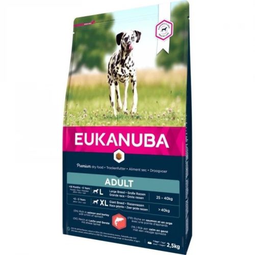 Eukanuba Adult Large Lazac & Árpa Prémium Minőségű Száraztáp Nagytestű Felnőtt Kutyáknak 2.5kg - Lazaccal és Árpatartalommal az Egészséges Emésztésért