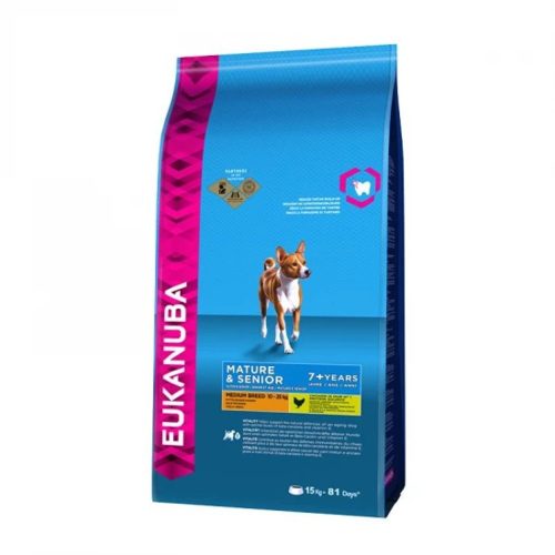 Eukanuba Mature Medium Prémium Minőségű Száraztáp Közepes Testű Idős Kutyáknak Csirkehússal 15kg