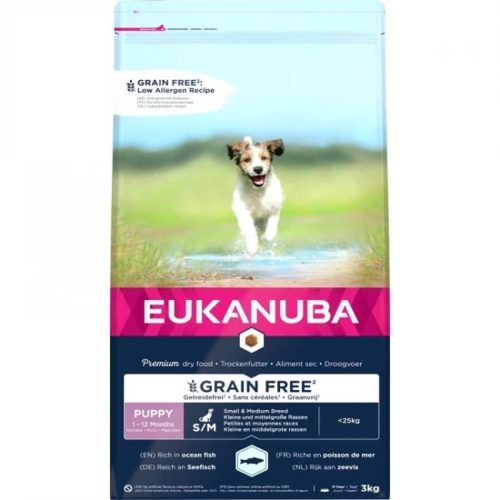 Eukanuba Puppy & Junior Grain Free Small & Medium Ocean Fish Prémium Minőségű Gabonamentes Száraztáp Kistestű és Közepes Testű Kölyökkutyáknak 3kg