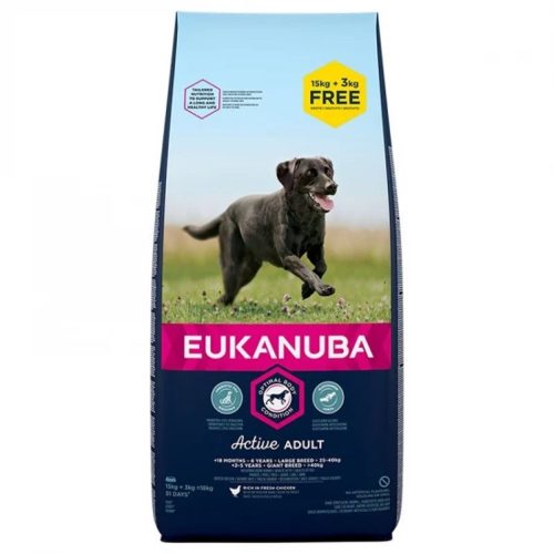Eukanuba Adult Large Breed Prémium Minőségű Száraztáp Nagytestű Felnőtt Kutyáknak Csirkehússal 18kg - Glükózaminnal és Kalciummal az Egészséges Ízületekért
