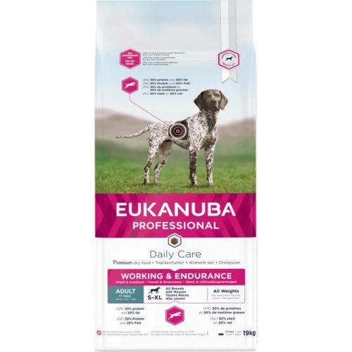 Eukanuba Adult Working & Endurance Prémium Minőségű Száraztáp Felnőtt Kutyáknak 19kg - Magas Fehérje és Zsírtartalommal az Aktív és Munkakutyák Kitartásáért