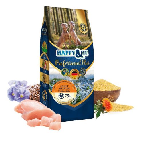 Happy & Fit Professional Plus Adult Medium Fresh Chicken & Millet 18kg - Gluténmentes, Hipoallergén Száraz Kutyatáp Közepes Testű Felnőtt Kutyáknak