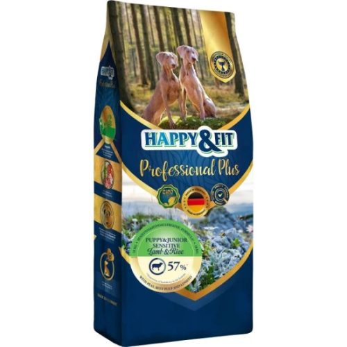 Happy & Fit Professional Plus Puppy & Junior Sensitive Lamb & Rice 18kg - Búzagluténmentes, Hipoallergén Száraz Kutyatáp Érzékeny Emésztésű Kölyökkutyáknak