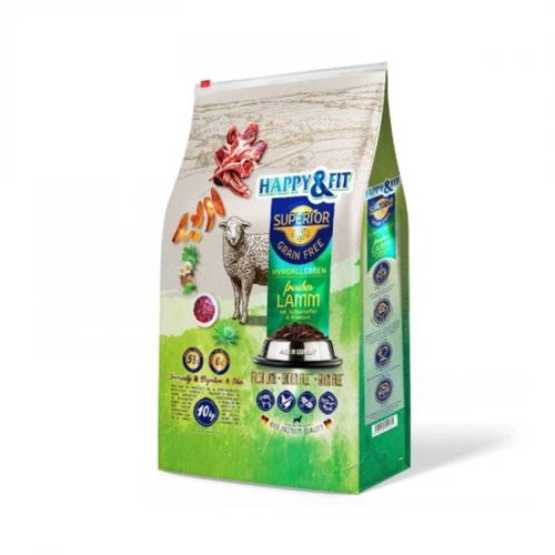 Happy & Fit Superior Grain Free Hipoallergén Bárány, Édesburgonyával és Gyógynövényekkel Száraz Kutyatáp 10kg - Gabonamentes, Egyfehérjés Receptúra Érzékeny Emésztésű Felnőtt Kutyáknak, Természetes Rostokkal és Omega Zsírsavakkal