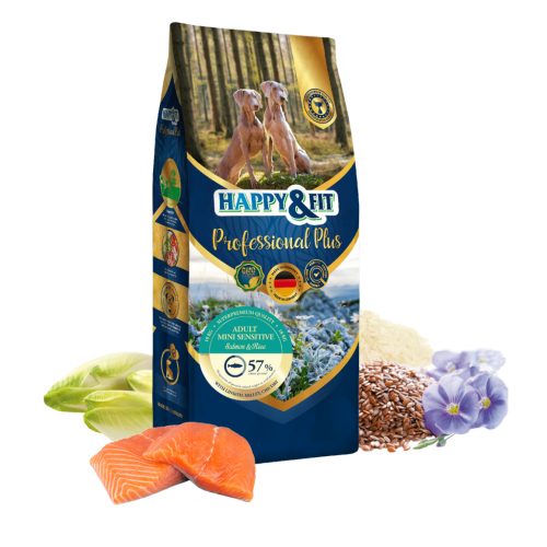 Happy & Fit Professional Plus Adult Mini Sensitive Lazac & Rizs Száraz Kutyatáp 18kg - Gluténmentes, Hipoallergén Kistestű Felnőtt Kutyáknak