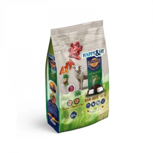 Happy & Fit Superior Grain Free Hipoallergén Friss Bárány, Édesburgonyával és Gyógynövényekkel Száraz Kutyatáp 2.5kg - Gabonamentes, Egyfehérjés Receptúra Érzékeny Emésztésű Felnőtt Kutyáknak