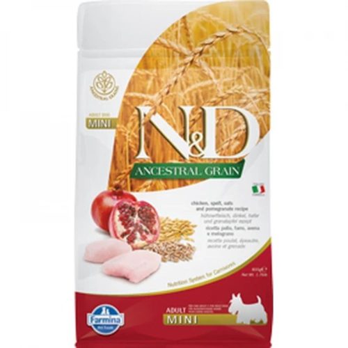 N&D Ancestral Grain Csirke, Tönköly, Zab & Gránátalma Száraz Kutyatáp Kistestű Felnőtt Kutyáknak 800g - Csökkentett Gabonatartalmú, Búzagluténmentes, Állati Eredetű Fehérjével, Glükozaminnal és Kondroitinnel