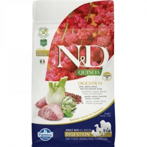 N&D Quinoa Digestion Bárány & Édeskömény Száraz Kutyatáp Kistestű Felnőtt Kutyáknak 800g - Gabonamentes, Hipoallergén, Állati Eredetű Fehérjével, Quinoával az Egészséges Emésztésért