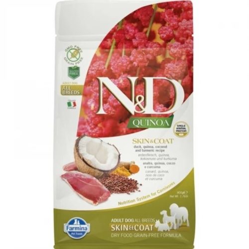 N&D Quinoa Skin & Coat Kacsa & Kókusz Száraz Kutyatáp Kistestű Felnőtt Kutyáknak 800g - Gabonamentes, Hipoallergén, Kacsahússal az Egészséges Bőrért és Szőrzetért