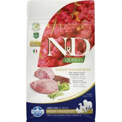 N&D Quinoa Weight Management Bárány & Brokkoli Száraz Kutyatáp Kistestű Felnőtt Kutyáknak 800g - Gabonamentes, Hipoallergén Emésztést Támogató Összetevőkkel