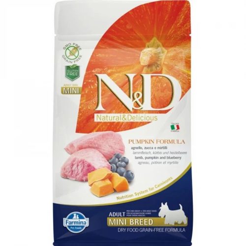 N&D Pumpkin Bárány & Áfonya Sütőtökkel Száraz Kutyatáp Kistestű Felnőtt Kutyáknak 800g - Gabonamentes, Hipoallergén, Állati Eredetű Összetevővel