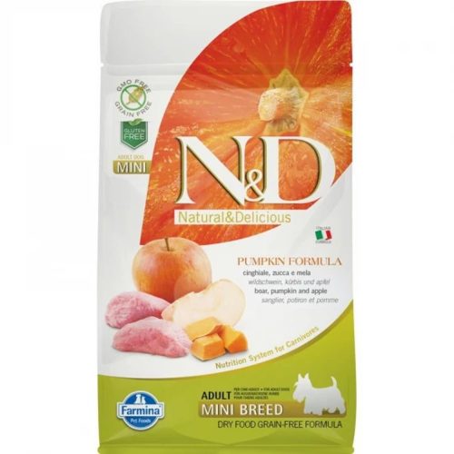 N&D Pumpkin Vaddisznó & Alma Sütőtökkel Száraz Kutyatáp Kistestű Felnőtt Kutyáknak 800g - Gabonamentes, Hipoallergén, Állati Eredetű Összetevővel