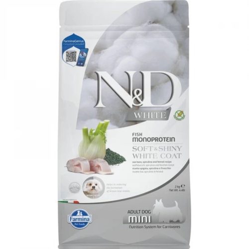 N&D White Dog Tengeri Sügér, Spirulina & Édeskömény Száraz Kutyatáp Kistestű Felnőtt Kutyáknak 2kg - Monoproteines, Hipoallergén, Fehér Szőrzetű Kutyáknak Kifejlesztve